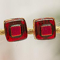 Aretes de mosaico de vidrio fundido, 'Dicroico rojo' - Aretes de mosaico de vidrio fundido rojo hechos a mano en México
