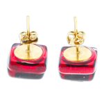Fused glass mosaic stud earrings, 'Red Dichroic' - Red Fused Glass Mosaic Stud Earrings Handmade in Mexico