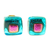 Fused glass mosaic stud earrings, 'Blue & Rose Dichroic' - Blue & Pink Fused Glass Mosaic Stud Earrings from Mexico