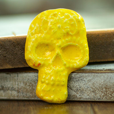 imán de cerámica - Imán de cerámica calavera día de muertos amarillo de México