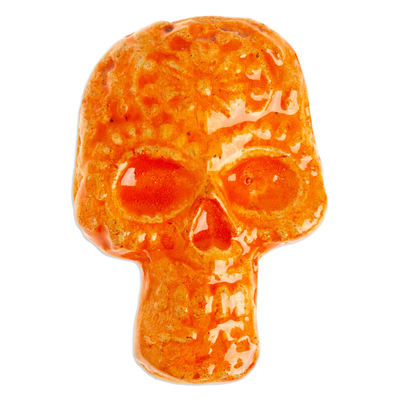 Orange Day of the Dead Skull Ceramic Magnet from Mexico