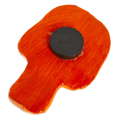 Keramikmagnet - Orangefarbener Day of the Dead Totenkopf-Keramikmagnet aus Mexiko