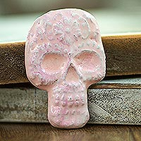 Ceramic magnet, 'Skull in Pink' - Light Pink Day of the Dead Skull Ceramic Magnet from Mexico