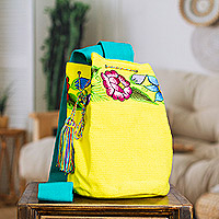 Embroidered cotton sling bag, 'Flowers & Tassels' - Embroidered Cotton Sling Bag with Flowers and Tassels