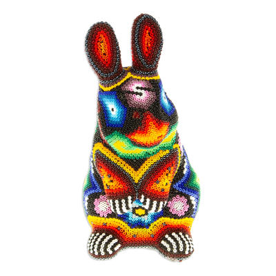 Bunny Papier Mache Figurine with Beads Handmade in Mexico