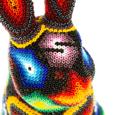 Beaded papier mache figurine, 'Huichol Bunny' - Bunny Papier Mache Figurine with Beads Handmade in Mexico