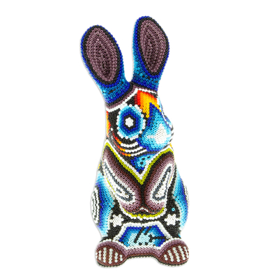 Bunny Papier Mache Figurine with Beads Handmade in Mexico