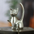 Recycled aluminum figurine, 'Waving Cat' - Cat Figurine Made with Recycled Aluminum or Mexican Pewter