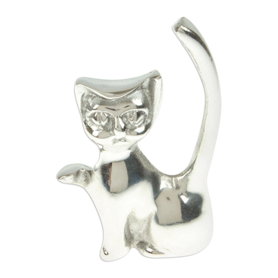 Figur aus recyceltem Aluminium, 'Winkende Katze' - Katzenfigur aus wiederverwertetem Aluminium oder mexikanischem Zinn