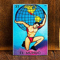 Decoupage wood magnet, 'Traditional World' - Mexican Wood Magnet with Decoupage Image