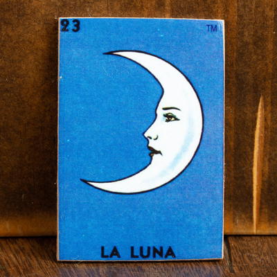 Imán de madera decoupage - Imán Mexicano de Madera con Luna Decoupage