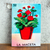 Decoupage wood magnet, 'Mexican Blooms' - Mexican Wood Magnet with Red Flower Pot Decoupage (image 2) thumbail