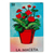 Decoupage wood magnet, 'Mexican Blooms' - Mexican Wood Magnet with Red Flower Pot Decoupage thumbail