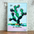 Decoupage wood magnet, 'Red Prickly Pear' - Mexican Wood Magnet with Prickly Pear Decoupage