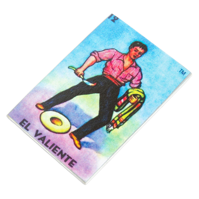 Decoupage wood magnet, 'Courageous Manhood' - Mexican Wood Magnet with Traditional Decoupage