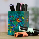 Decoupage pencil holder, 'Paradise Butterflies' - Pine Wood Pencil Holder with Decoupage Butterflies