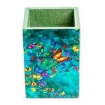 Decoupage pencil holder, 'Paradise Butterflies' - Pine Wood Pencil Holder with Decoupage Butterflies