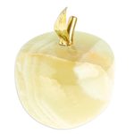 Onyx sculpture, 'Eris Apple' - Onyx and Brass Apple Sculpture from Mexico