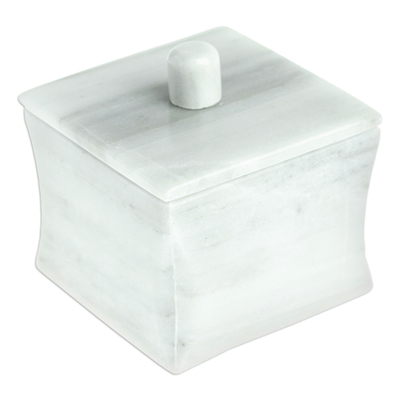 Marble sugar bowl, 'Sweet Marble' - Pale Grey Marble Sugar Bowl Crafted in Mexico