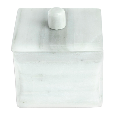 Marble sugar bowl, 'Sweet Marble' - Pale Grey Marble Sugar Bowl Crafted in Mexico