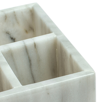 Marble silverware server, 'Organized Elegance' - Pale Grey Marble Silverware Server Crafted in Mexico