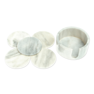 Marble coasters, 'Modern Marble' (set of 5) - Pale Grey Marble Coasters Crafted in Mexico (Set of 5)