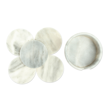 Marble coasters, 'Modern Marble' (set of 5) - Pale Grey Marble Coasters Crafted in Mexico (Set of 5)
