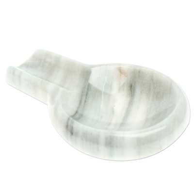 Marble spoon rest, 'Convenient Marble' - Pale Grey Marble Spoon Rest Crafted in Mexico