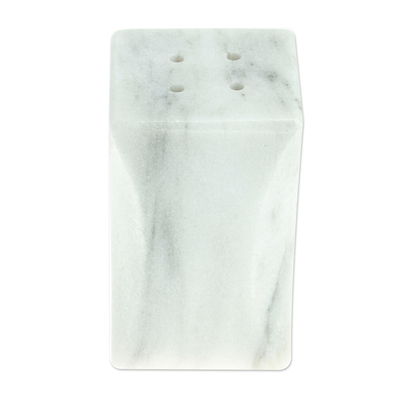 Marble salt shaker, 'Tasty Marble Tower' - Pale Grey Marble Salt Shaker Crafted in Mexico