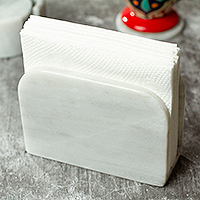 Marble napkin holder, 'Fine Arrangement' - Pale Grey Marble Napkin Holder Crafted in Mexico