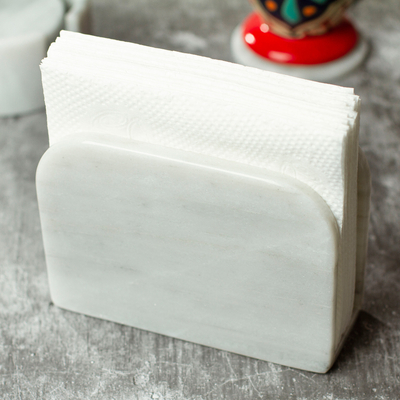 Marble napkin holder, 'Fine Arrangement' - Pale Grey Marble Napkin Holder Crafted in Mexico
