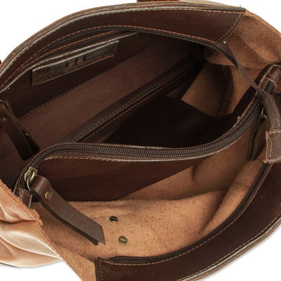 Leather shoulder bag, 'Redwood Afternoon' - Genuine Leather Shoulder Bag Crafted by Artisan in Two-Tone
