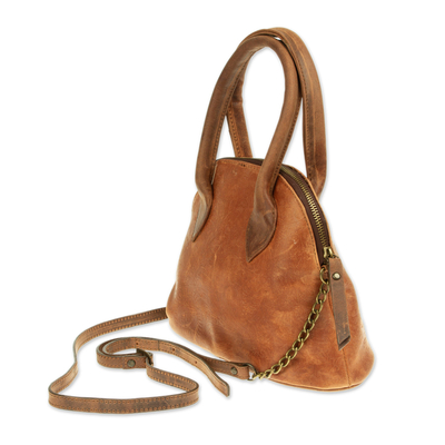 Leather sling, 'Saddle Up in Brown' - Artisan Crafted Genuine Embossed Leather Sling from Mexico