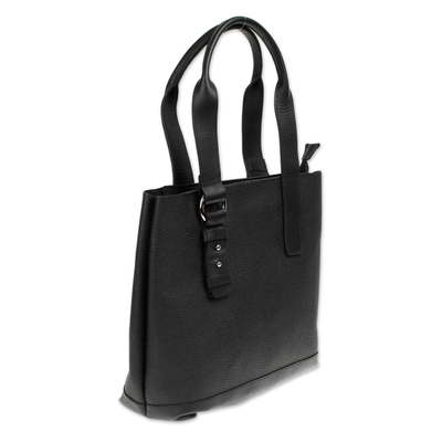 Lederhandtasche - Schwarze Handtasche mit Reißverschluss, handgefertigt aus echtem Leder