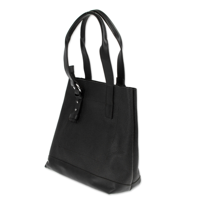 Leather handbag, 'Summer Trip' - Black Zippered Handbag Hand Crafted with Genuine Leather