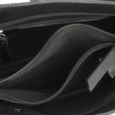 Lederhandtasche - Schwarze Handtasche mit Reißverschluss, handgefertigt aus echtem Leder