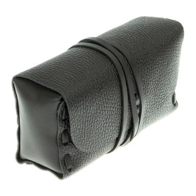 Leather clutch, 'Wrap in Black' - Handmade Genuine Leather Clutch from Mexico with Tie Closure
