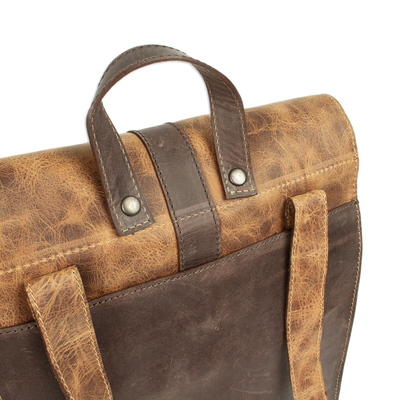 Leather backpack, 'Durable Cinnamon' - Artisan Crafted Genuine Leather Backpack from Mexico