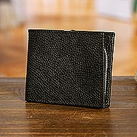 Leather wallet, 'Carbon Black' - Snap Fastened Wallet Made in Mexico with Genuine Leather