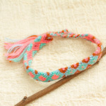 Cotton wristband bracelet, 'Mint Diamonds' - Handwoven Cotton Wristband Bracelet with a Geometric Pattern