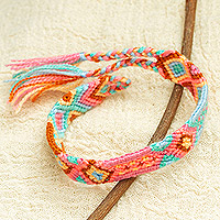 Cotton wristband bracelet, 'Pink Geometry' - Handwoven Cotton Wristband Bracelet with Geometric Motifs