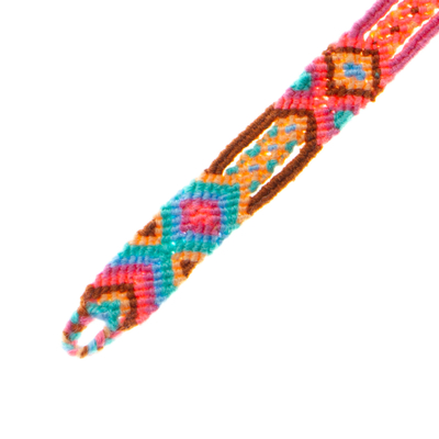 Cotton wristband bracelet, 'Pink Geometry' - Handwoven Cotton Wristband Bracelet with Geometric Motifs