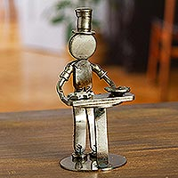 Recycled metal statuette, 'Eco-Friendly Taste' - Handcrafted Recycled Scrap Metal Chef Statuette from Mexico