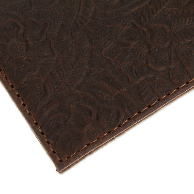 Leather card wallet, 'Floral Pass' - Floral Leather Card Wallet Handcrafted in Mexico