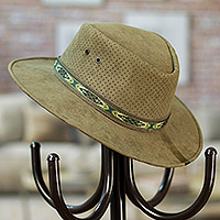 Sombrero de cuero, 'Aspecto clásico en oliva' - Sombrero de cuero verde oliva hecho a mano en México