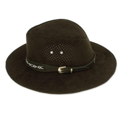 sombrero de cuero - Sombrero de cuero negro hecho a mano de México