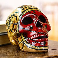 Ceramic skull, 'Aztec God of Death' - Aztec Death God Ceramic Skull Sculpture Handmade in Mexico