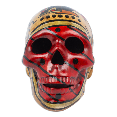 Ceramic skull, 'Aztec God of Death' - Aztec Death God Ceramic Skull Sculpture Handmade in Mexico