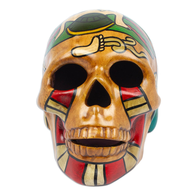Ceramic skull, 'Aztec Goddess of Agave' - Aztec Goddess of Agave Handmade Ceramic Skull Sculpture