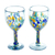 Handblown wine glasses, 'Blue Dots' (pair) - Handblown Recycled Wine Glasses with Blue Dots (Pair) (image 2a) thumbail